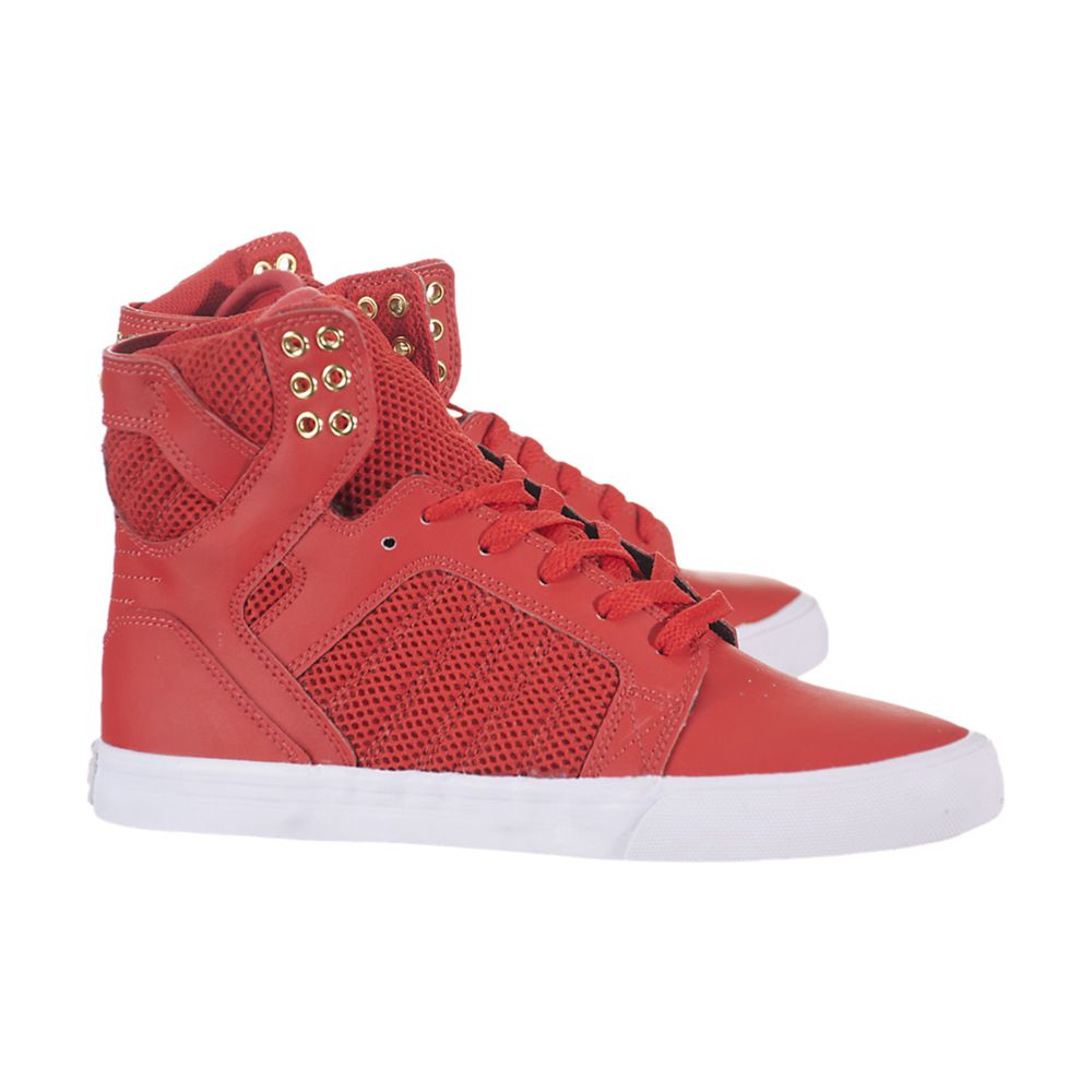 Baskets Montantes Supra SkyTop Rouge Red/Gold-White Femme | KKI-69159905